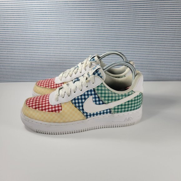 Nike RARE Air Force 1 Low QS Gingham Pack Print Platform Sneakers Size 6… - Picture 3 of 11